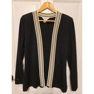Exclusively Misook Sweater XSmall Black Open Cardigan Contract Green Trim